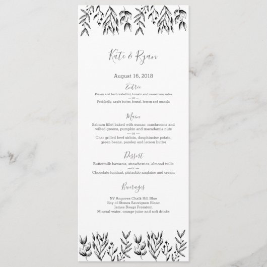 ヴィンテージ葉グレイ結婚のメニューカード メニュー (正面)