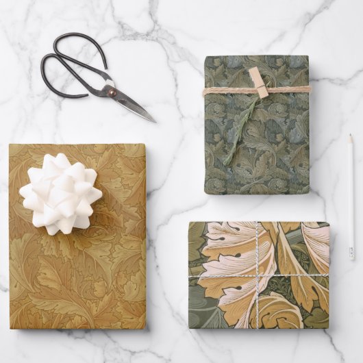 ヴィンテージ葉モリス模様アカンサス葉のWr ラッピングペーパーシート (正面)