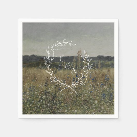 ヴィンテージ葉リース、ファインアート インスパイア スタンダードカクテルナプキン (正面)