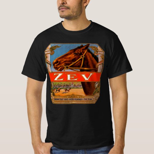 ヴィンテージ葉巻ラベル ゼヴ競走馬ブラウンコルト Tシャツ (正面)