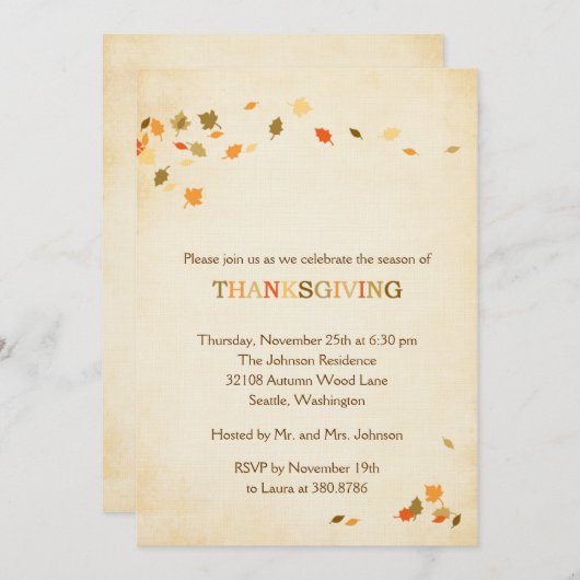 ヴィンテージ葉感謝祭パーティの招待状 招待状 (正面/裏面)