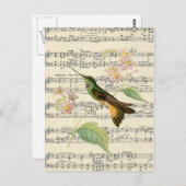 ヴィンテージ葉書の植物性ハミングバード音楽 ポストカード (正面/裏面)