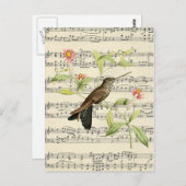 ヴィンテージ葉書の植物性ハミングバード音楽 ポストカード (正面/裏面)
