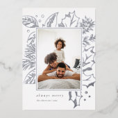 ヴィンテージ葉 |垂直フォトシルバー 箔シーズンカード (正面)