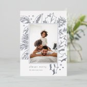 ヴィンテージ葉 |垂直フォトシルバー 箔シーズンカード (立ち正面)