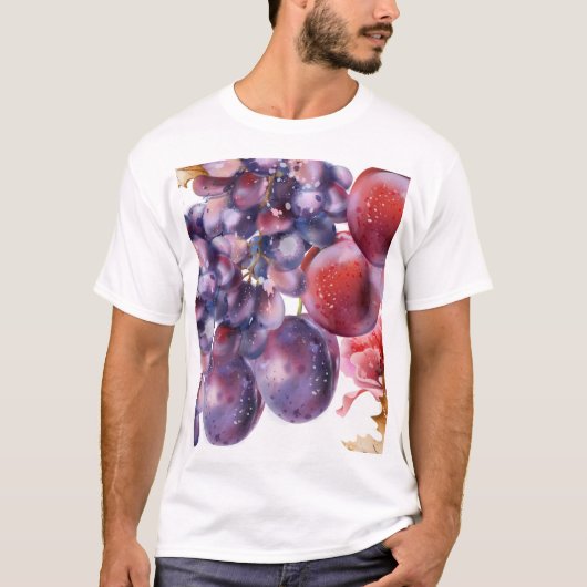 ヴィンテージ葡萄の水彩秋のカード Tシャツ (正面)