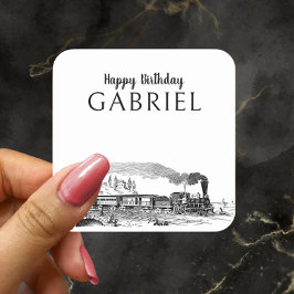 ヴィンテージ蒸気エンジントレイン誕生日 スクエアシール