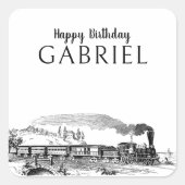 ヴィンテージ蒸気エンジントレイン誕生日 スクエアシール (正面)