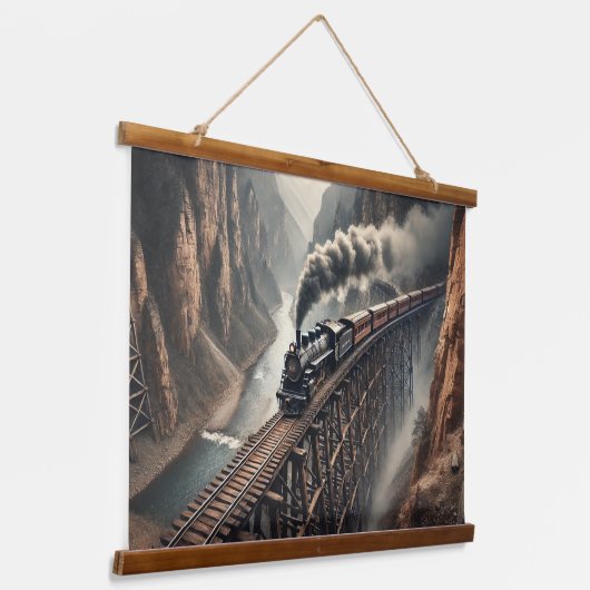 ヴィンテージ蒸気列車が峡谷を横断威厳のあるする 吊り下げ型タペストリー (傾斜あり)