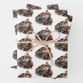 ヴィンテージ蒸気列車の伝統的クリスマスパターン ラッピングペーパーシート (インサイチュ)