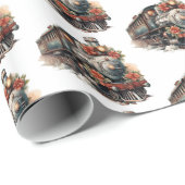 ヴィンテージ蒸気列車の伝統的クリスマスパターン ラッピングペーパー (ロールコーナー)