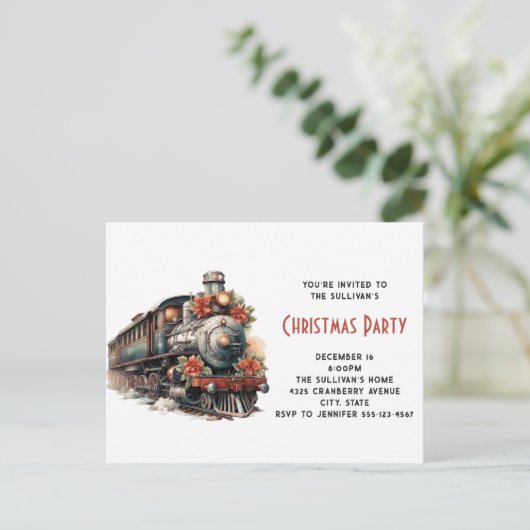 ヴィンテージ蒸気列車の伝統的クリスマス インビテーションポストカード (スタンド正面)