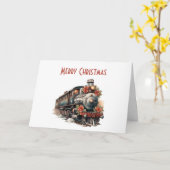 ヴィンテージ蒸気列車の伝統的クリスマス カード (黄色い花)