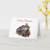 ヴィンテージ蒸気列車の伝統的クリスマス カード (黄色い花)