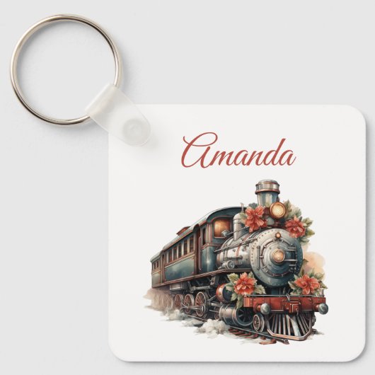 ヴィンテージ蒸気列車の伝統的クリスマス キーホルダー (正面)