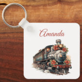 ヴィンテージ蒸気列車の伝統的クリスマス キーホルダー (正面)
