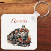 ヴィンテージ蒸気列車の伝統的クリスマス キーホルダー (裏面)