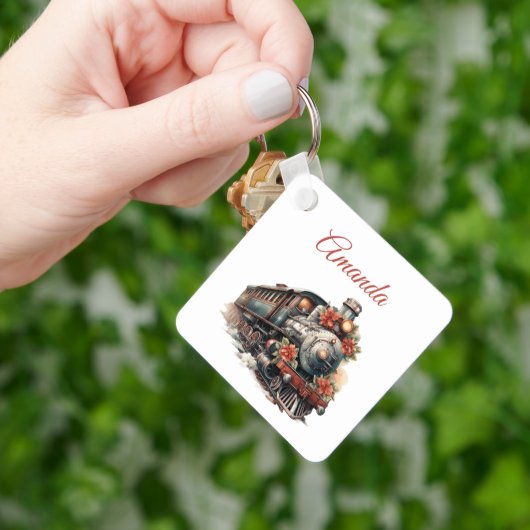 ヴィンテージ蒸気列車の伝統的クリスマス キーホルダー (手)