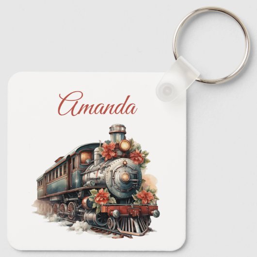 ヴィンテージ蒸気列車の伝統的クリスマス キーホルダー (裏面)