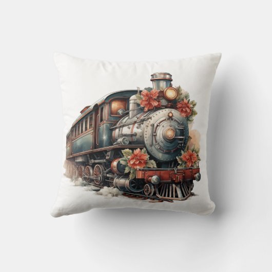 ヴィンテージ蒸気列車の伝統的クリスマス クッション (裏面)
