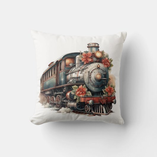 ヴィンテージ蒸気列車の伝統的クリスマス クッション (正面)