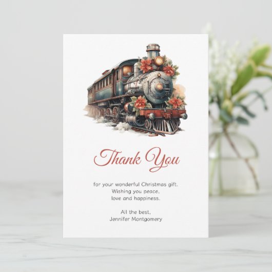 ヴィンテージ蒸気列車の伝統的クリスマス サンキューカード (スタンド正面)
