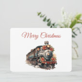 ヴィンテージ蒸気列車の伝統的クリスマス シーズンカード (スタンド正面)