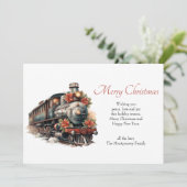 ヴィンテージ蒸気列車の伝統的クリスマス シーズンカード (スタンド正面)