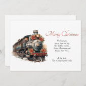 ヴィンテージ蒸気列車の伝統的クリスマス シーズンカード (正面/裏面)