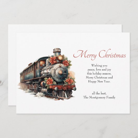 ヴィンテージ蒸気列車の伝統的クリスマス シーズンカード (正面/裏面)