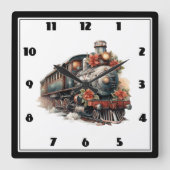 ヴィンテージ蒸気列車の伝統的クリスマス スクエア壁時計 (正面)