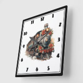 ヴィンテージ蒸気列車の伝統的クリスマス スクエア壁時計 (傾斜)
