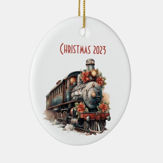 ヴィンテージ蒸気列車の伝統的クリスマス セラミックオーナメント (右)