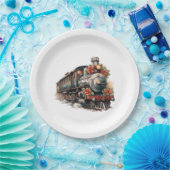 ヴィンテージ蒸気列車の伝統的クリスマス ペーパープレート (パーティー)