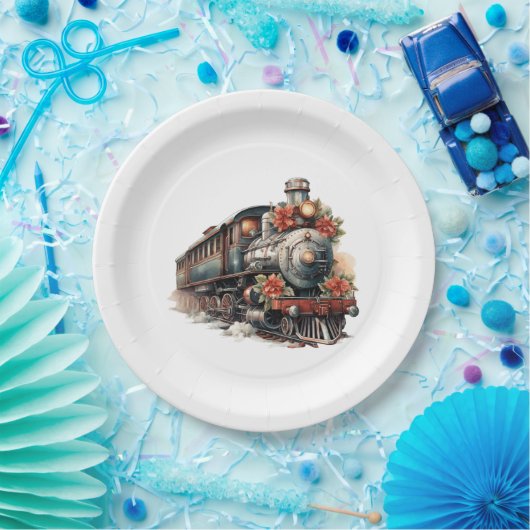 ヴィンテージ蒸気列車の伝統的クリスマス ペーパープレート (パーティー)