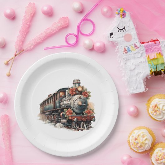 ヴィンテージ蒸気列車の伝統的クリスマス ペーパープレート (パーティー)