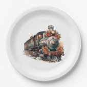 ヴィンテージ蒸気列車の伝統的クリスマス ペーパープレート (正面)