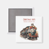 ヴィンテージ蒸気列車の伝統的クリスマス マグネット (正面/裏面)