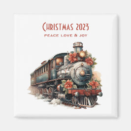 ヴィンテージ蒸気列車の伝統的クリスマス マグネット