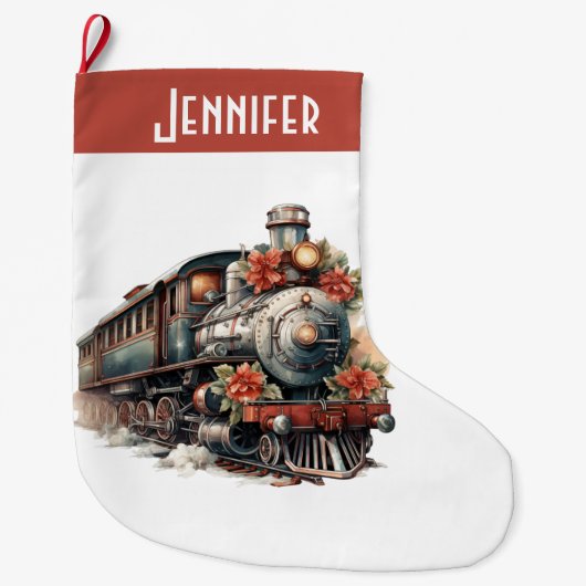 ヴィンテージ蒸気列車の伝統的クリスマス ラージクリスマスストッキング (正面)
