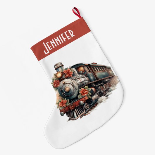 ヴィンテージ蒸気列車の伝統的クリスマス ラージクリスマスストッキング (裏面 (吊り時))