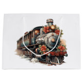 ヴィンテージ蒸気列車の伝統的クリスマス ラージペーパーバッグ (正面)