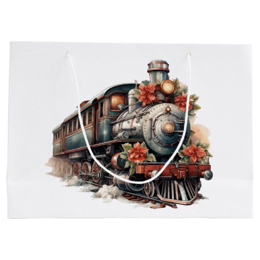 ヴィンテージ蒸気列車の伝統的クリスマス ラージペーパーバッグ (裏面)