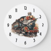 ヴィンテージ蒸気列車の伝統的クリスマス ラージ壁時計 (正面)
