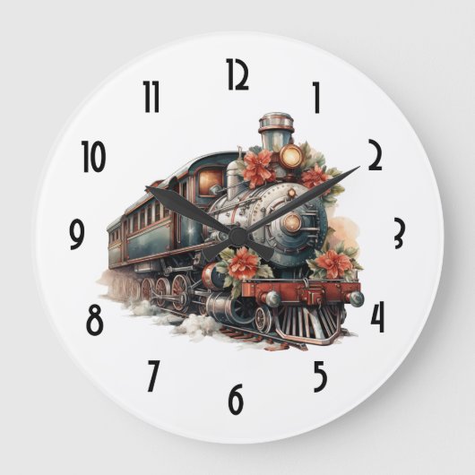 ヴィンテージ蒸気列車の伝統的クリスマス ラージ壁時計 (正面)