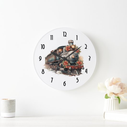 ヴィンテージ蒸気列車の伝統的クリスマス ラージ壁時計 (ホーム)