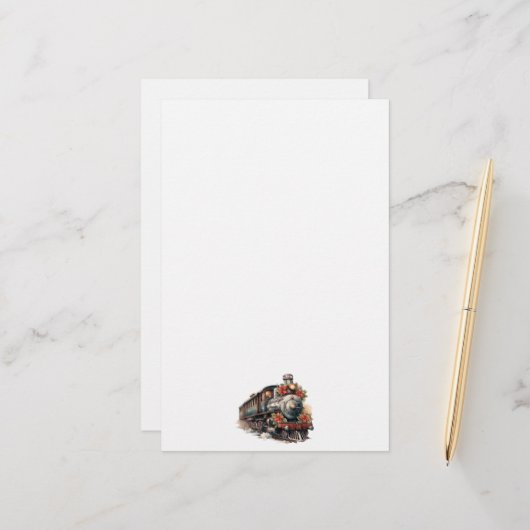 ヴィンテージ蒸気列車の伝統的クリスマス 便箋 (正面/裏面インサイチュ)