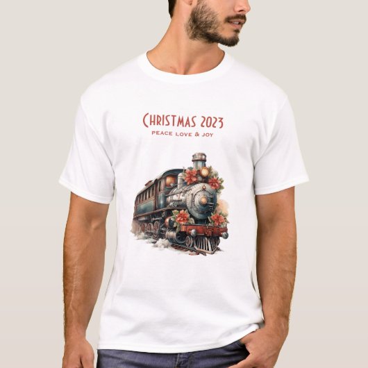 ヴィンテージ蒸気列車の伝統的クリスマス Tシャツ (正面)