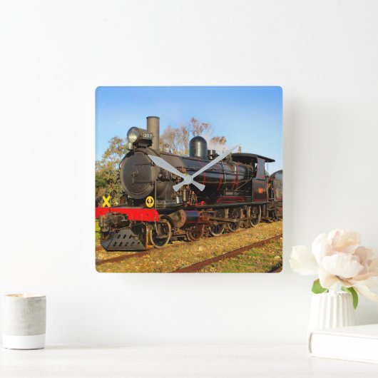 ヴィンテージ蒸気列車の壁時計 スクエア壁時計 (ホーム)