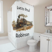 ヴィンテージ蒸気列車の景観イラストレーション シャワーカーテン (インサイチュ)